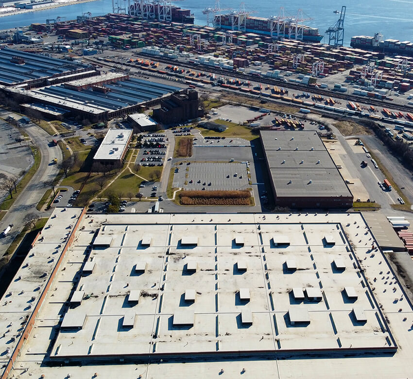 drone shot of broening hwy warehouse