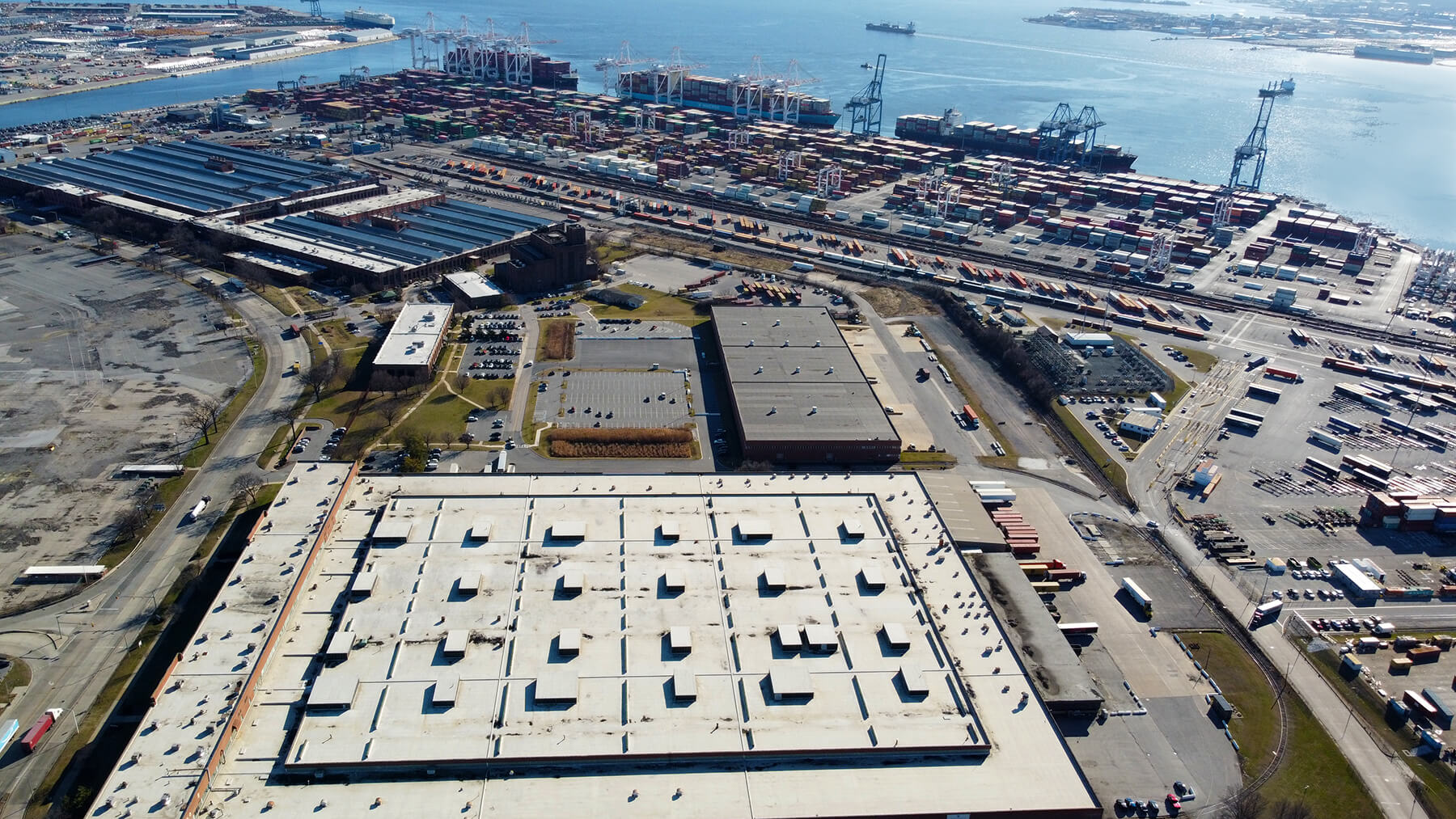 drone photography of highland marine terminal warehouse