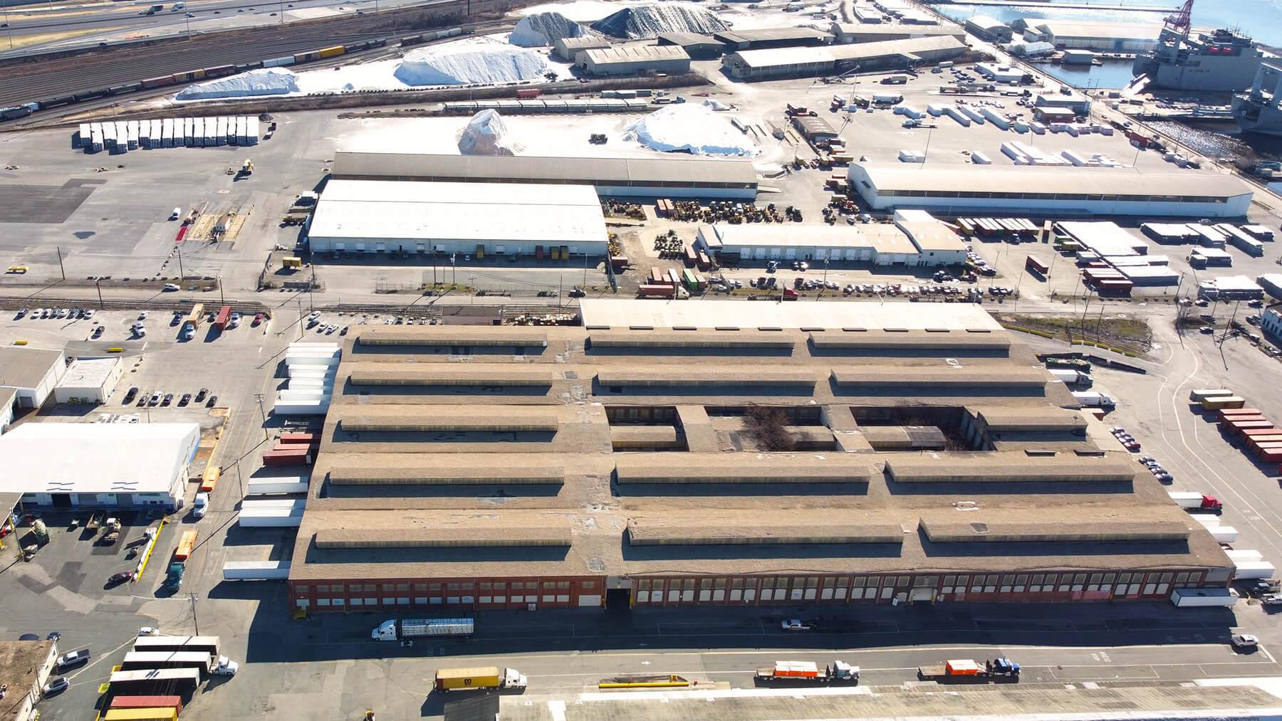 drone photography of point breeze marine terminal warehouse